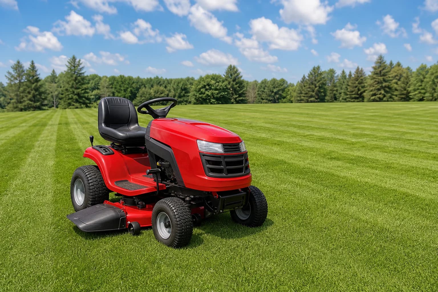 Riding lawn tractor mowing a large lawn